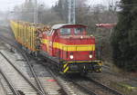 346 811-3 der Firma Rostocker Fracht und Fischereihafen war am 04.02.2017 im Bahnhof Rostock-Bramow mit dem Holzzug von Rostock-Bramow nach Stendal-Niedergrne beschftigt.