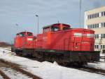 Breitspur 347 079 und 347 096 am 27.Februar 2010 in Mukran.