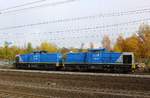 Schickes Diesel-Doppel der NRS(NordicRailService Lübeck) V100 004(1203 106-0) und V100 005(1203 107-8) dieseln hier durch Hamburg-Harburg.