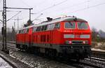 DB 218 307-7 die zusammen mit 218 389-5 am Morgen den CNL aus Basel nach Padborg brachte aufgenommen in Schleswig 08.12.2013