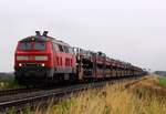 DB 218 342-4/REV/HB X/28.05.08, Verl/ANB/12.05.16)mit SyltShuttle Richtung Westerland festgehalten Dreieckskoog/Friedrich-Wilhelm Lübke Koog kurz hinter Klanxbüll.