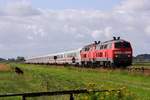 DB 218 363-0 und Schwesterlok mit dem IC Richtung Hamburg festgehalten in Epenwörden.