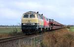 RP 218 480-2 und 488-5 passieren hier auf dem Weg nach Westerland mit einem SyltShuttle den Bü Triangel zwischen Niebüll und Lehnshallig.