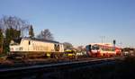 RDC 247 908  Debbie  und der neg T4(0627 103-4) + Heizwagen(1342 003-2) abgestellt in Niebüll 