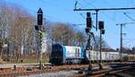 BELog/NRail 273 013-3 mit Dünger-Kalk-Zug in der Ladestrasse im Bhf Jübek 11.03.2022