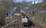 Schweerbau 277 031-1 mit Schotterzug beim Weichentausch auf der Strecke 1005 (Flensburg - Pattburg) aufgenommen von der Brücke Lilienthalstrasse.