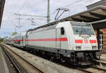 146 554-1 mit IC 2239(Rostock-Leipzig)stand am Mittag des 04.08.2023 im Rostocker Hbf.