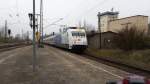 101 055 mit IC 2216(Stuttgart-Greifswald)bei der Einfahrt im Bahnhof Bad Kleinen.14.03.2016