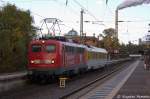 Durch die versptet Abfahrt des metronom (ME 82831) nach Gttingen musste die 110 169-0 der DB Systemtechnik GmbH in Uelzen kurz auf Weiterfahrt warten.