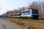 PRESS - 110 043-6 mit Leergut am Haken in Richtung Hamburg. Tostedt - Dreihausen den 08.02.2018