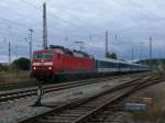 EC 378 Binz-Brno verlie,am 28.September 2013,mit der 120 146-6 den Bahnhof Bergen/Rgen.