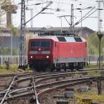 120 159-9 musste am 03.05.2015 im Bahnhof Warnemnde rangieren.