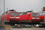 120 203-5+120 201-9 abgestellt im Bw Rostock Hbf.02.04.2017