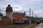 155 007-8 DB Schenker Rail Deutschland AG mit einem Containerzug in Rathenow und fuhr in Richtung Stendal weiter.