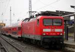 114 005-2 mit RE 4363 von Rostock Hbf nach Lutherstadt Wittenberg hatte bis zu Abfahrt noch 1 Stunde Zeit.02.01.2014