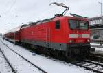 114 040 stand am 17.01.2016 mit RE 5(Rostock-Elsterwerda)im Rostocker Hbf.