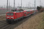 114 005 mit RE5(RE4356)von Wnsdorf-Waldstadt nach Rostock Hbf bei der Einfahrt im Rostocker Hbf.03.02.2017