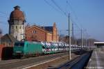 145-CL 005 (145 096-4) die jetzt wohl fr Crossrail fhrt mit dem Fiat-Autozug in Rathenow in Richtung Stendal unterwegs.