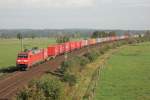 DB 152 093-1 mit Containerzug von Hamburg in Richtung Buchholz am 14.10.2014 auf der Güterumgeung bei Ramelsloh.