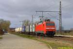 152 021 mit Güterzug am 30.03.2015 in Neukloster (Kreis Stade) auf dem Weg nach Maschen Rbf.