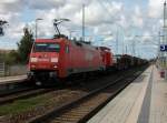 bergabe Stralsund-Mukran am 03.September 2010 mit 152 047 und 298 318 bei der Durchfahrt durch Bergen/Rgen.