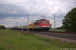 MEG 702 (155 179-5) MEG - Mitteldeutsche Eisenbahn GmbH mit der Wagenlok MEG 71 (345 371-9) und dem DGS 99642 von Wismar Hafen nach Rdersdorf in Vietznitz.