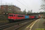 03/02/2015:  155 175 mit Containerzug in Hamburg-Harburg auf dem Weg nach Süden