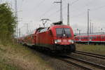 182 023-2 mit RE 4308(Rostock-Hamburg)bei der Ausfahrt im Rostocker Hbf.05.06.2017