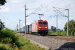 185 403-3 mit Containerzug in Vietznitz Richtung Paulinenaue unterwegs.