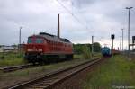 233 233-6 DB Schenker Rail Deutschland AG als Lz aus Brandenburg Altstadt kommend und die 185 522-0 Alpha Trains fr ITL Eisenbahn GmbH mit einem Containerzug, bei der Einfahrt in Rathenow.