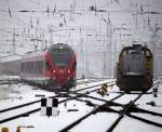 429 028-4  Hansestadt Stralsund musste am 06.02.2015 auerplanmig auf Gleis 4 im Rostocker Hbf rein.