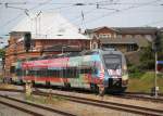 Werbe-Hamster als S3(Gstrow-Warnemnde)bei der Einfahrt im Rostocker Hbf.26.06.2015