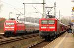 DB 101 069-3 mit dem IC 1971 nach Berlin und DB 112 179-7 mit dem SH-Express nach Flensburg beim  Treffen  in Schleswig.