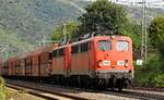 RBH 161/140 772-5 und RBH 165/140 801-2 hatten mit ihrem Fals/Faals Ganzzug ordentlich zu kämpfen....Boppard/Fellen 12.09.2013