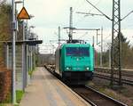 185 615-2 unterwegs für TXL,fährt hier mit dem DGS 91085(Lübeck Skandinavienkai-Padborg, Überführung leerer Containerwaggons)durch Schleswig.