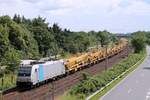 HSL/Railpool 185 689-7 mit einem Spitzke Bauzug auf dem Weg nach Pattburg/DK.