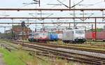 Blick auf die Nord Abstellung am Bhf Padborg/DK...Railcare Litra MY 1134 und Contec Litra MY 1158 so wie HCR 241.009 ITL 185 524-6 und TXL 185 417-5.