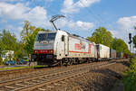 Die Crossrail E186 905 XR (91 80 6186 905-6 D-XRAIL) fährt am 30.04.2019 mit einem Containerzug durch Bonn-Gronau (nähe dem Bf Bonn UN Campus) in Richtung Köln.