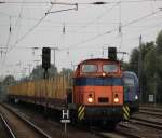 Werklok 1 vom Rostocker Fracht und Fischereihafen im Bahnhof Rostock-Bramow der Tf war erstaunt ber den Taurus.10.08.2014