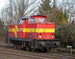 346 811-3(Werklok 3)der Firma Rostocker Fracht und Fischereihafen lie sich am 28.12.2014 endlich im Bahnhof Rostock-Bramow blicken.