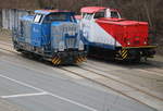 650 077-7 und 345 414 bei ihrer Wochenendruhe im Rostocker Fracht und Fischereihafen.08.03.2020