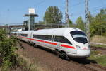 411 064-9 als ICE 1736 von Warnemünde nach Frankfurt(Main)Hbf bei der Durchfahrt am 11.05.2019 in Rostock-Marienehe.