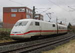 401 516-0 Pforzheim  als ICE 777 von Ostseebad Binz nach Frankfurt(Main)Hbf bei der Einfahrt im Rostocker Hbf.14.01.2024