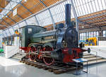 Die erste von der Krauss & Companie in M�nchen gebaute Lokomotive, die Dampflokomotive „Landw�hrden“, eine Oldenburgische G 1 (am 16.06.2018) ausgestellt im Verkehrszentrum des Deutschen