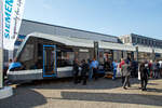 Siemens pr�sentierte auf der InnoTrans 2018 in Berlin (hier 19.09.2018) mit dem Triebwagen SWU Tw 56  Hildegard Kneef  f�r die Stadtwerken Ulm/Neu-Ulm GmbH, seinen