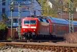 Die 120 207-6 (ex 120 136-7) zieht den RE 9 - Rhein Sieg Express (RSX) Aachen - Kln - Siegen am 20.04.2013 nun vom Bahnhofes Betzdorf/Sieg weiter in Richtung Siegen.