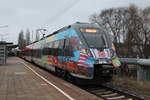 Am Morgen des 17.03.2017 stand der Werbehamster 442 854-6 als S1 von Warnemünde nach Rostock Hbf im Haltepunkt Rostock-Holbeinplatz.