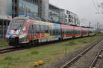 Werbehamster 442 854 als S1(Warnemünde-Rostock)bei der Einfahrt im Haltepunkt Warnemünde-Werft.20.09.2019