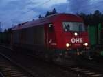 OHE-Lok ER20(270082)kurz nach der Ankunft um 05.50 Uhr im Bahnhof Rostock-Bramow.(28.08.10)