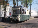 Der Gerätewagen Tw19,am 19.April 2018,im Straßenbahndepot in Woltersdorf(b.Berlin).